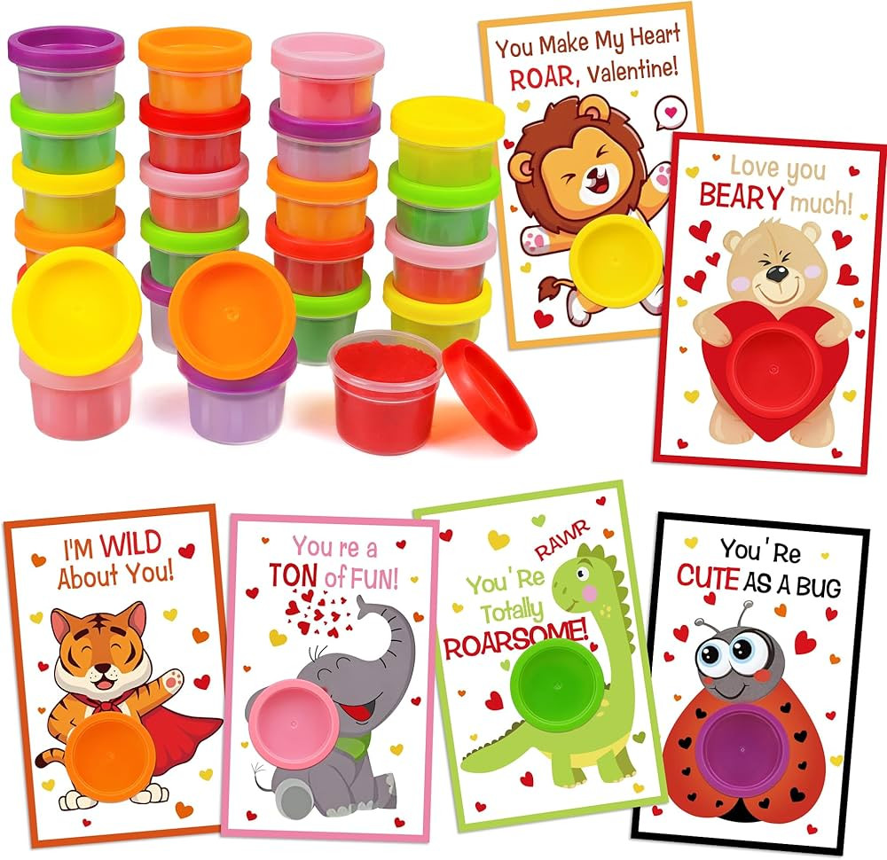 24 Pack Valentines Cards for Kids with Playing Dough, Valentines Day Gifts for Kids, valentines D... | Amazon (US)