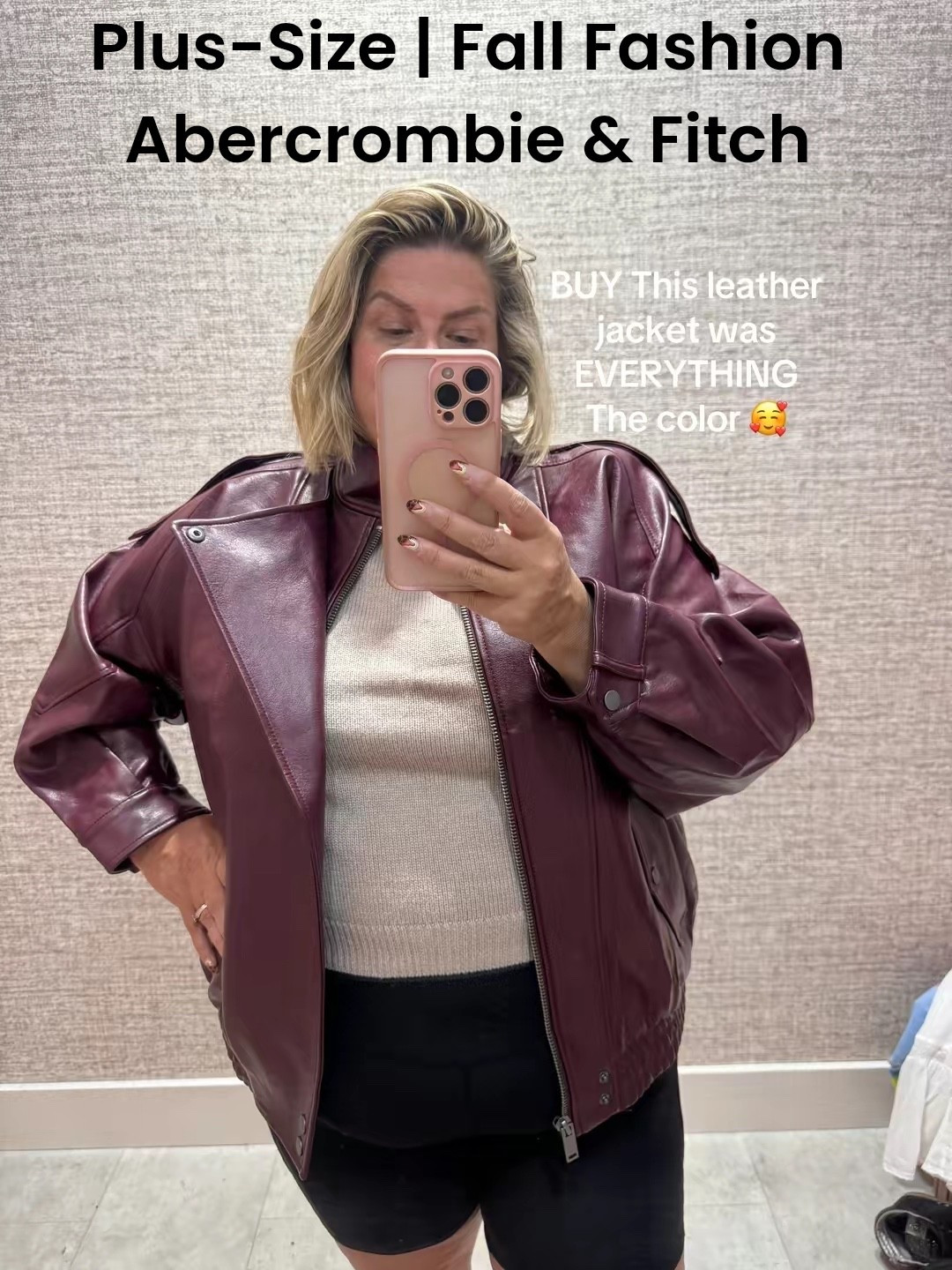 The color of this leather jacket is so beautiful & rich. I am wearing the XL and am 5'4", 250 lbs, 44C
Plus-Size | Fall Fashion 
Abercrombie & Fitch 


#LTKMidsize #LTKSeasonal #LTKPlusSize