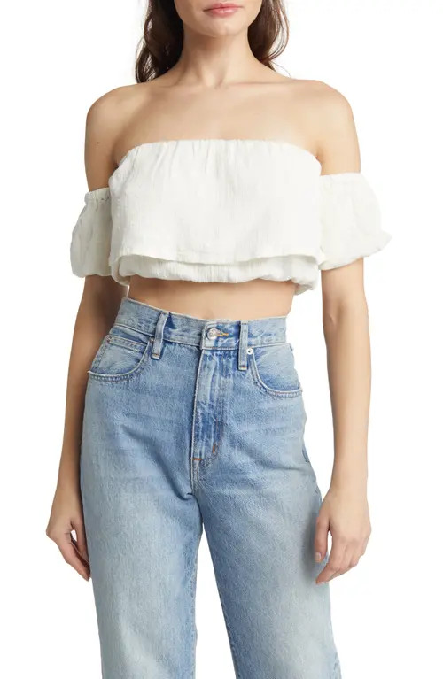 Roxy Seaside Heaven Off the Shoulder Crop Top in Snow White at Nordstrom, Size X-Small | Nordstrom