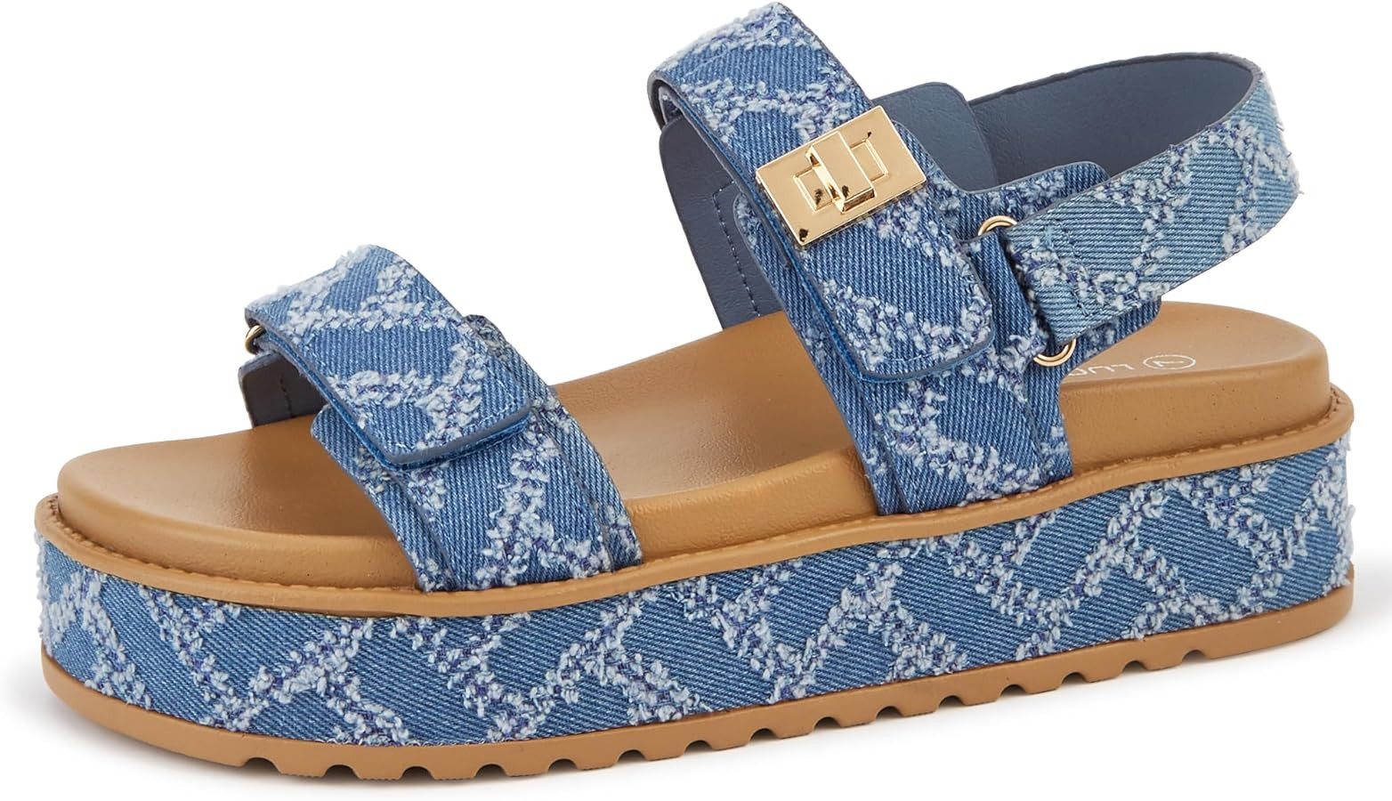 LUCKY STEP Women's Raffia Platform Wedge Sandals Open Toe Slingback Sandals Adjustable Double Str... | Amazon (US)