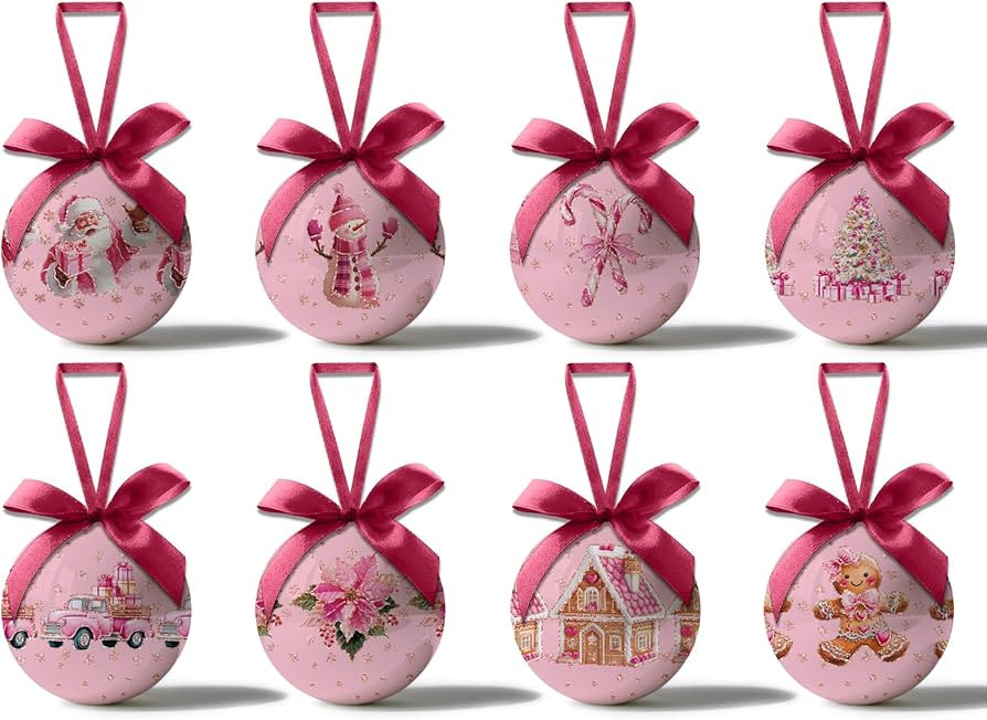 Pink Christmas Decor - Pink Christmas Tree Decorations Snowman Santa Candy Hanging Ornaments Ball... | Amazon (US)