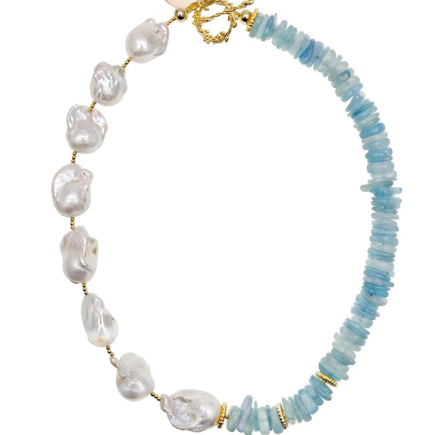 Baroque Pearls With Aquamarine Necklace | Wolf & Badger