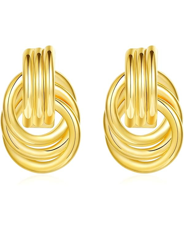 Apsvo Chunky Gold Earrings For Women, Gold Knot Geometric Dangle Earrings Trendy | Amazon (US)