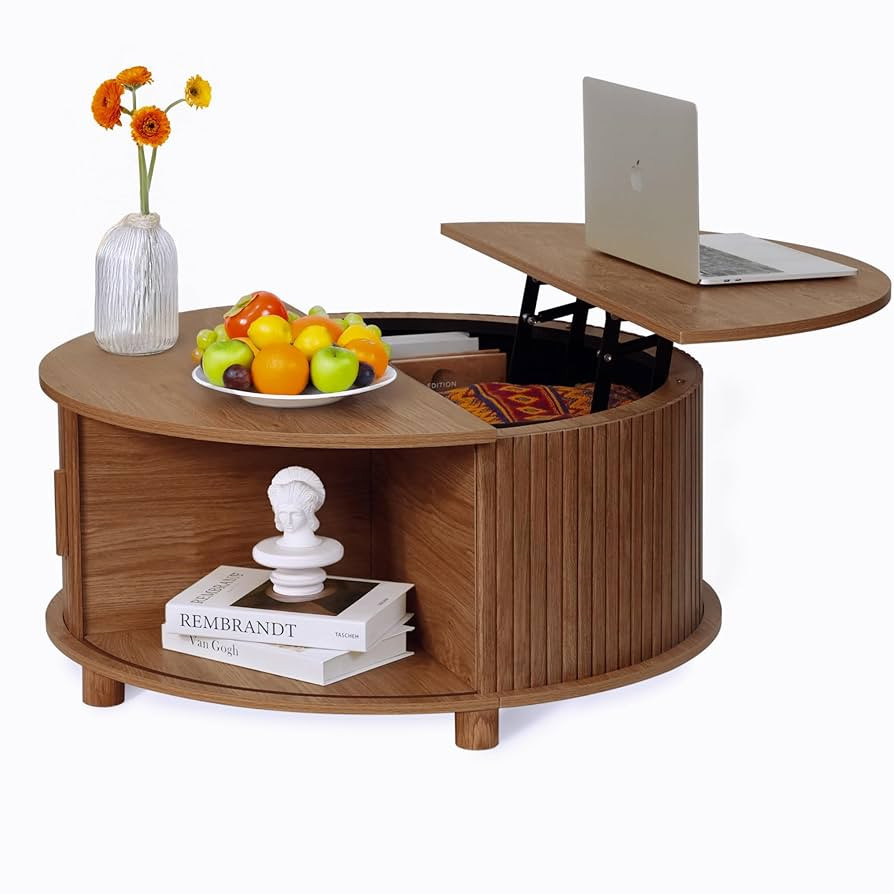 Round Lift Top Coffee Table with Storage, Mid Century Modern Center Table with 180° Sliding Tamb... | Amazon (US)