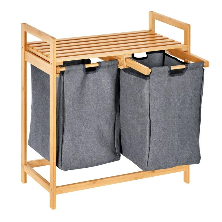 ToiletTree Products Dual Laundry Hamper with Shelf Bamboo Laundry Basket Organizer | Walmart (US)
