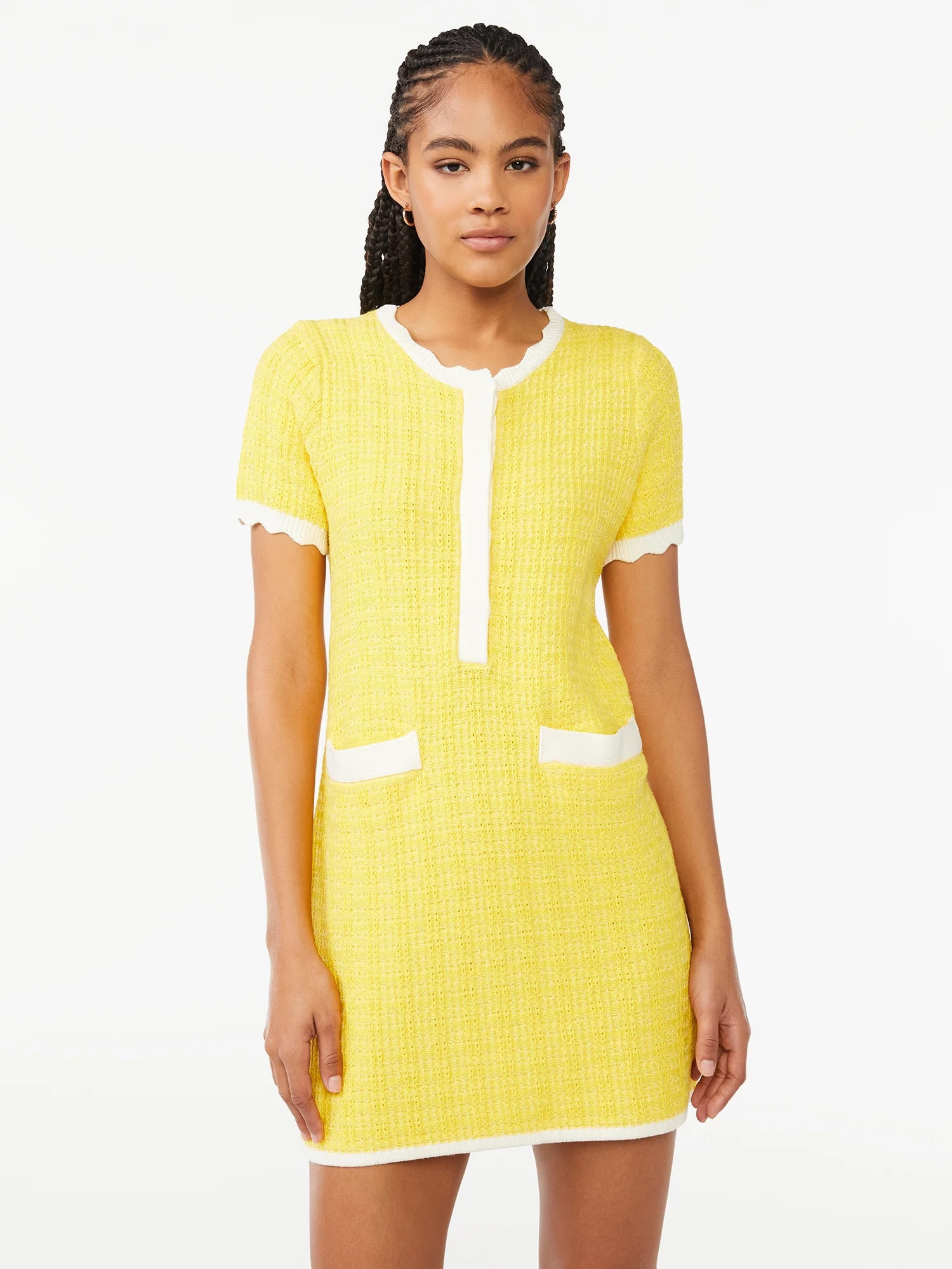 Free Assembly Women's Mini Sweater Dress with Scalloped Trim | Walmart (US)