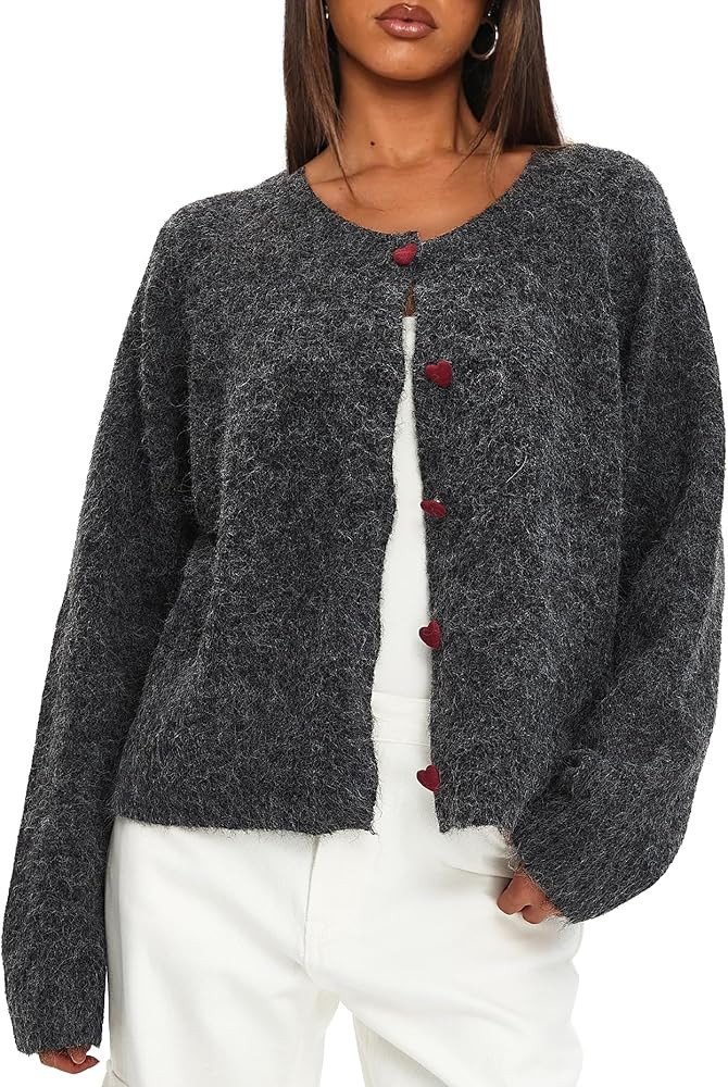 Darong Womens Cardigan Sweaters Button Down Long Sleeve Crew Neck Knit Sweater Y2k 2026 Outfits F... | Amazon (US)