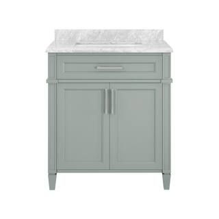 Home Decorators Collection Caville 30 in. W x 22 in. D x 34.5 in. H Bath Vanity in Sage Green wit... | The Home Depot