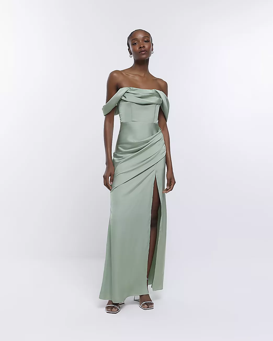 River island green sales maxi dress