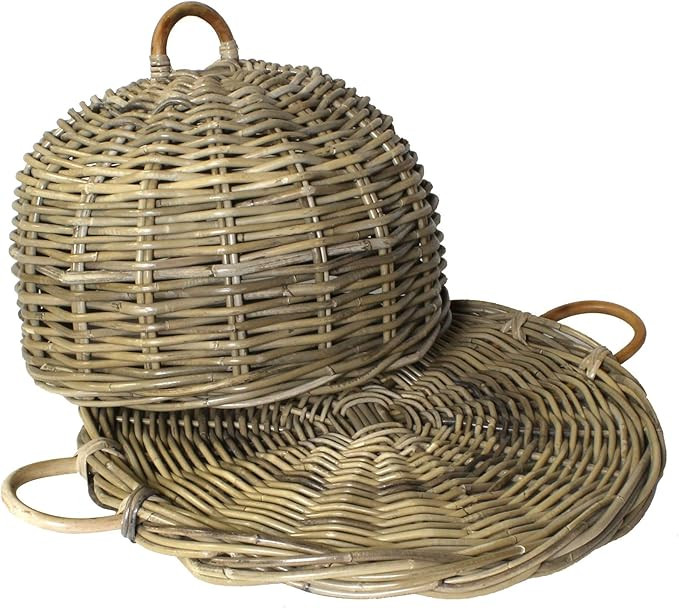 MY SWANKY HOME Rattan Serving Entertaining Covered Tray Set | Dome Lid Wicker Round | Amazon (US)