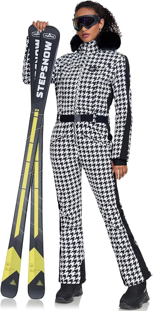 GS SNOWING Women's Ski Suit One Piece Snowsuits Snowboard Ski Outfit Faux Fur Collar Slim Jumpsui... | Amazon (US)