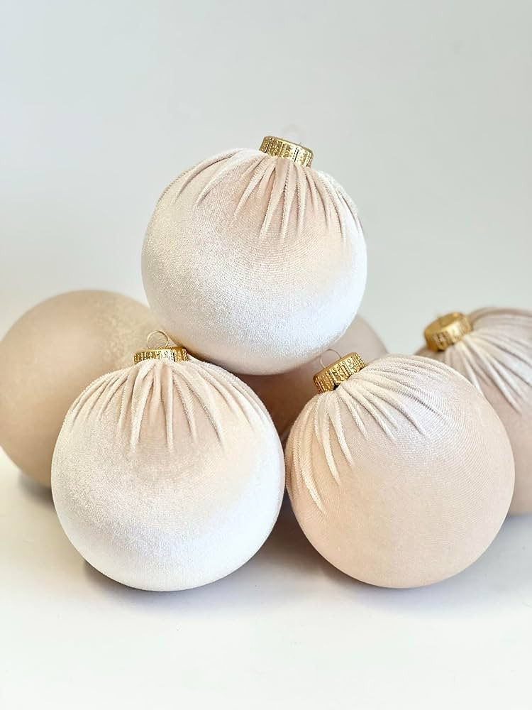 Beige Christmas Handmade Velvet Ornaments, Bulk Christmas Balls, Christmas Tree Bulbs, Christmas ... | Amazon (US)