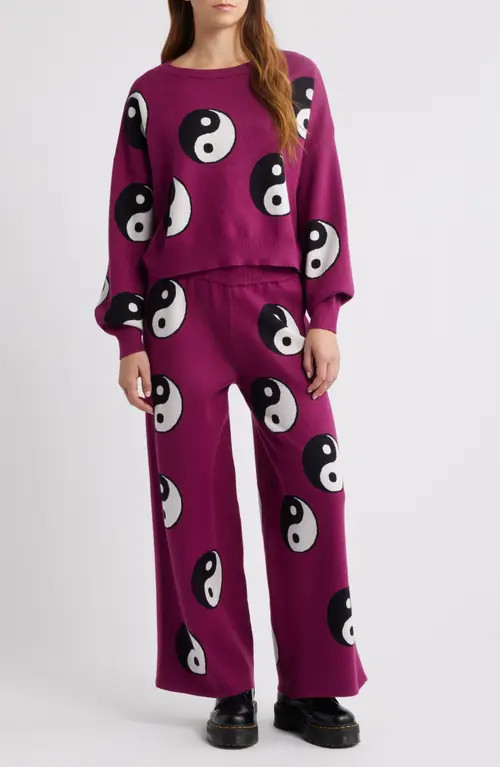 Dressed in Lala Be an Original, Baby Yin Yang Knit Sweater & Wide Leg Pants Set in Amethyst at Nordstrom, Size Large | Nordstrom