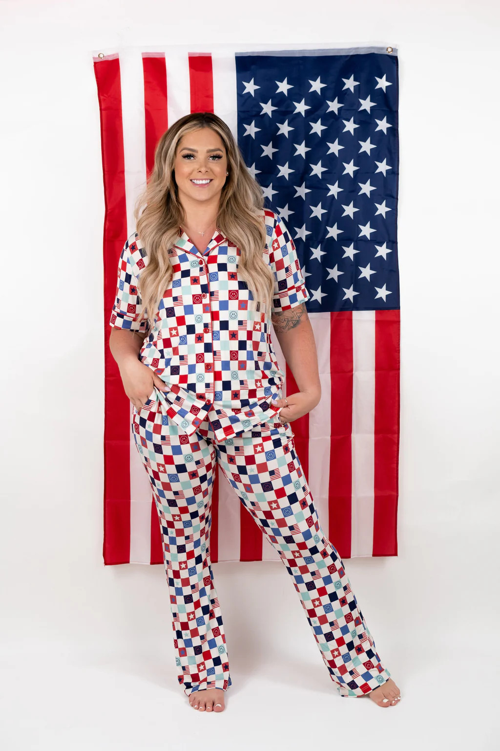 HOME OF THE FREE CHECKERS WOMEN’S RELAXED FLARE DREAM SET | Dream Big Little Co.
