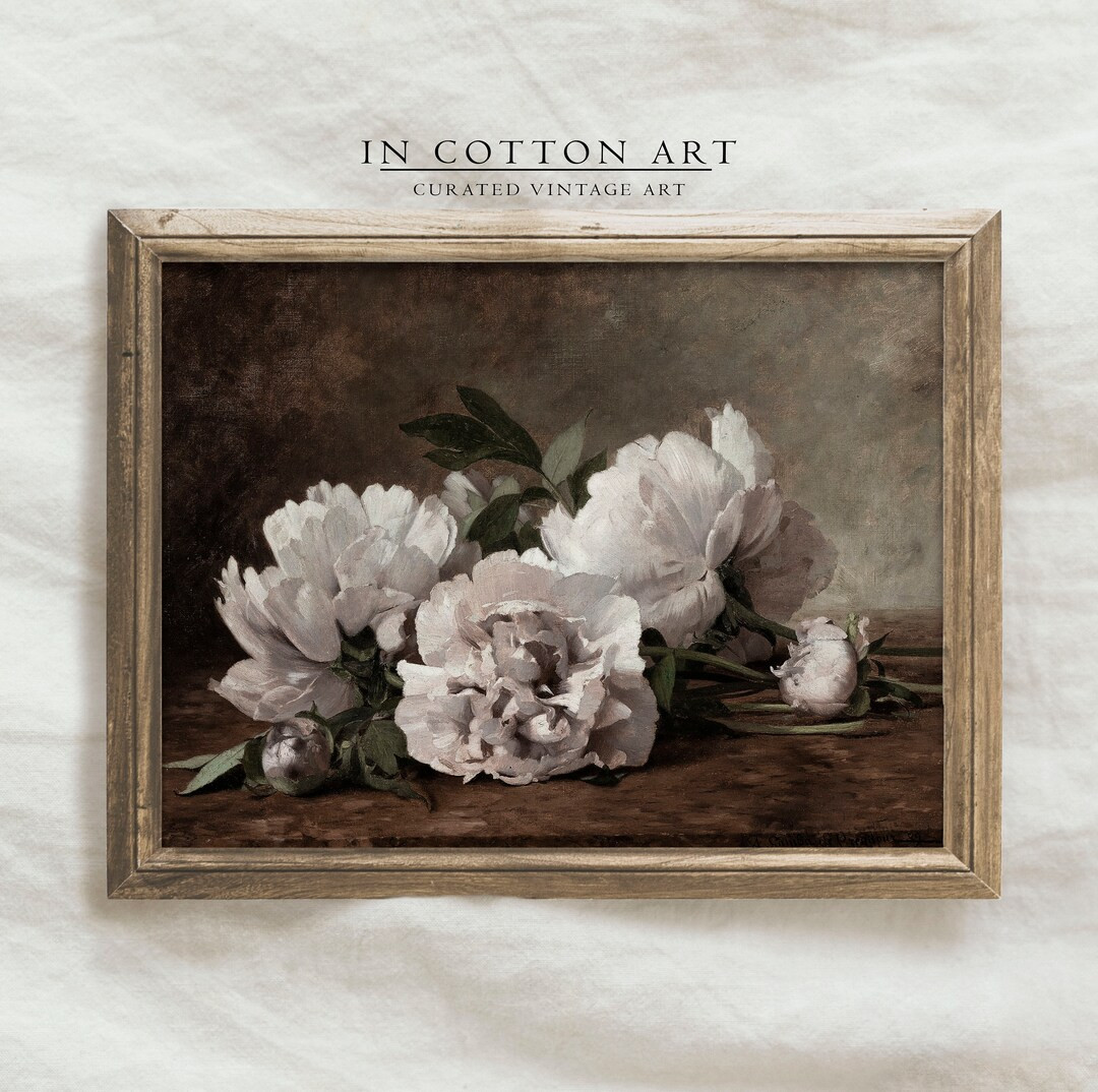 Vintage Peonies Oil Painting / Moody Sill Life Flower Art Print / Dark Academia Art PRINTABLE P95... | Etsy (US)