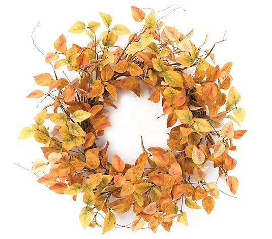 Melrose 21.5" Mixed Fall Foliage Wreath - QVC.com | QVC