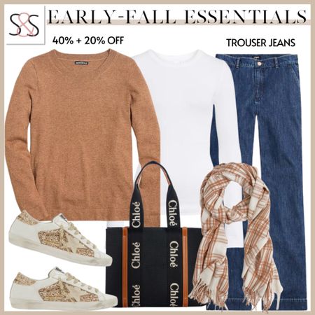 Fall essentials! A solid fall neutral tee with trouser jeans is a great outfit for everything from weekend errands to casual Fridays at work  

#LTKfindsunder50 #LTKSeasonal #LTKworkwear