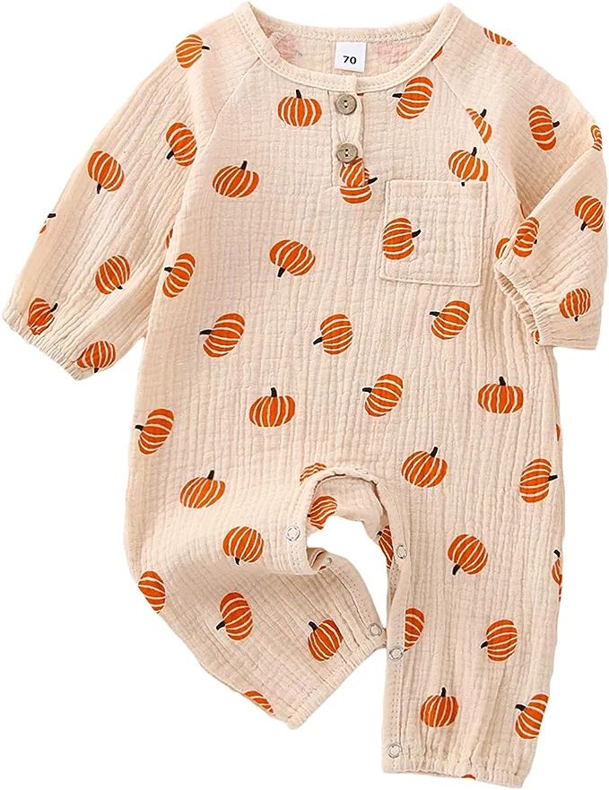 Halloween Baby Clothes Infant Girl Boy Pumpkin Jumpsuit Cotton Linen Long Sleeve Romper Playsuit ... | Amazon (US)