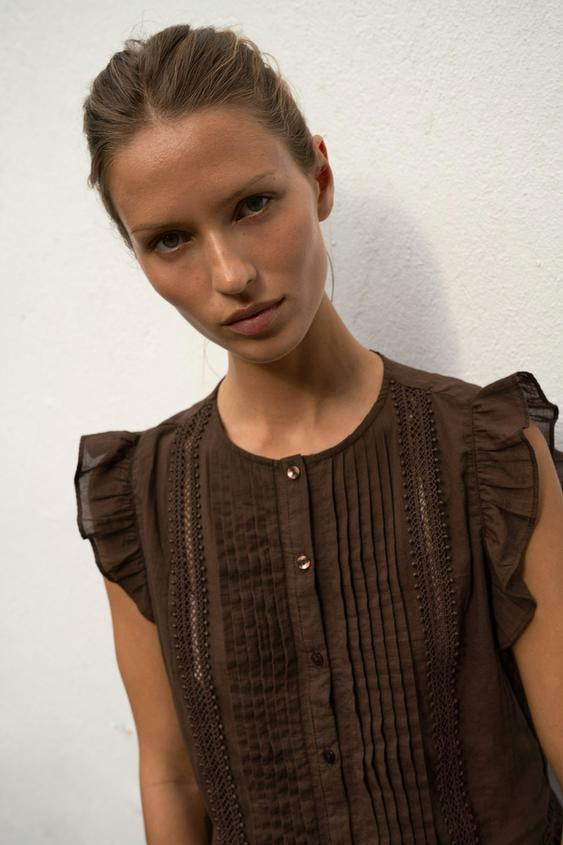 RUFFLED LADDER TRIM BLOUSE | Zara US