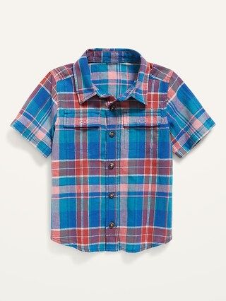 Workwear-Pocket Linen-Blend Matching Plaid Shirt for Toddler Boys | Old Navy (US)