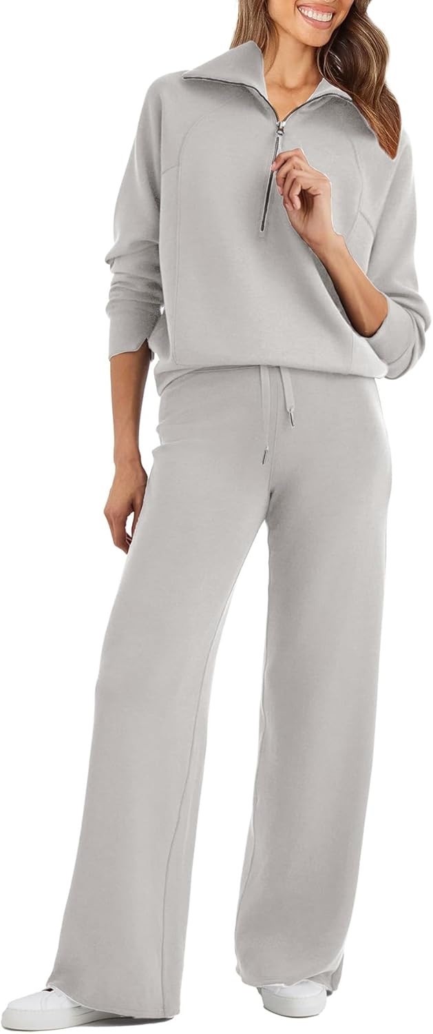 Glamaker Womens 2 Piece Outfits Sweatsuit Set Oversized Half Zip Sweatshirt Wide Leg Sweatpants L... | Amazon (US)