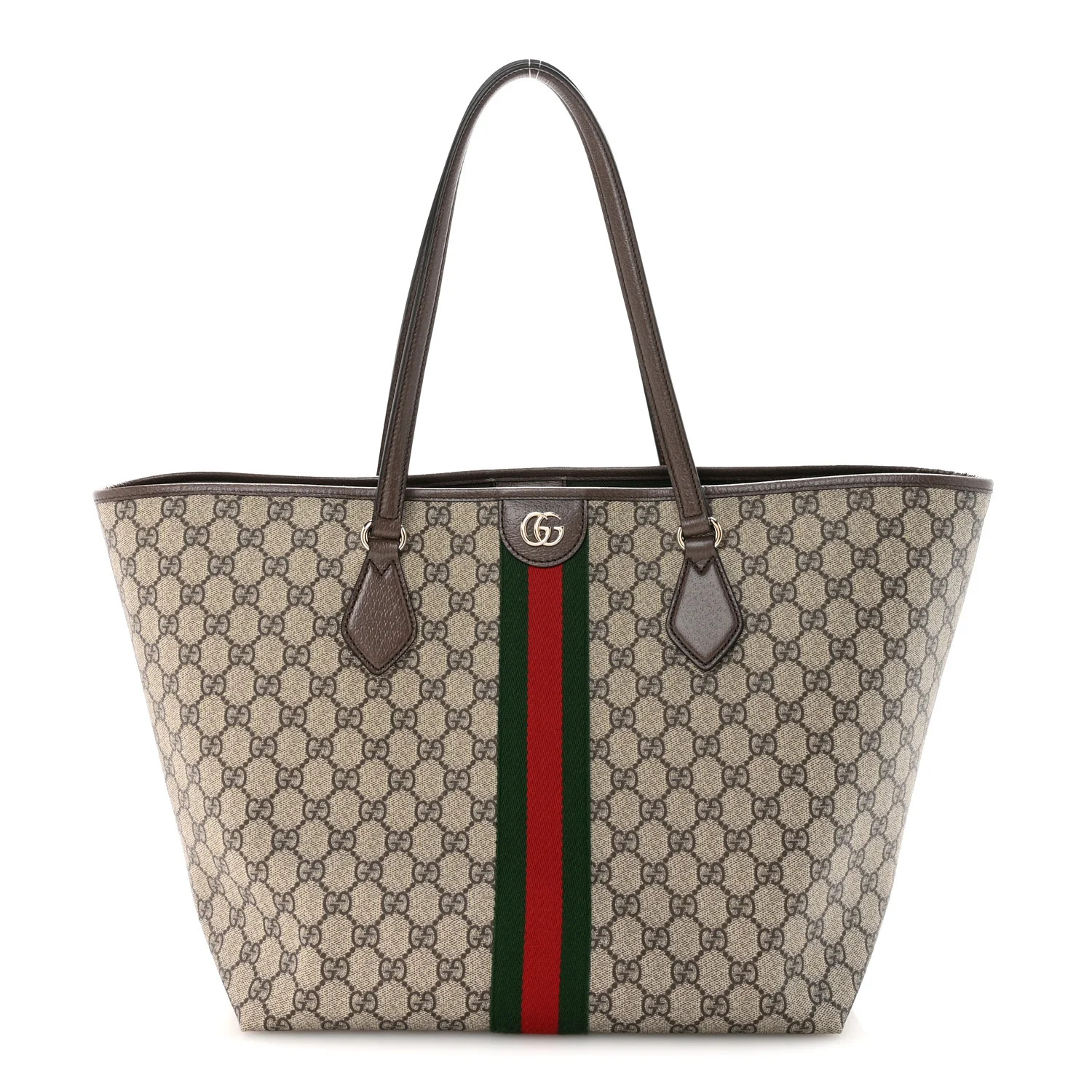 GG Supreme Monogram Calfskin Web Large Ophidia Tote Beige Dark Brown | FASHIONPHILE (US)