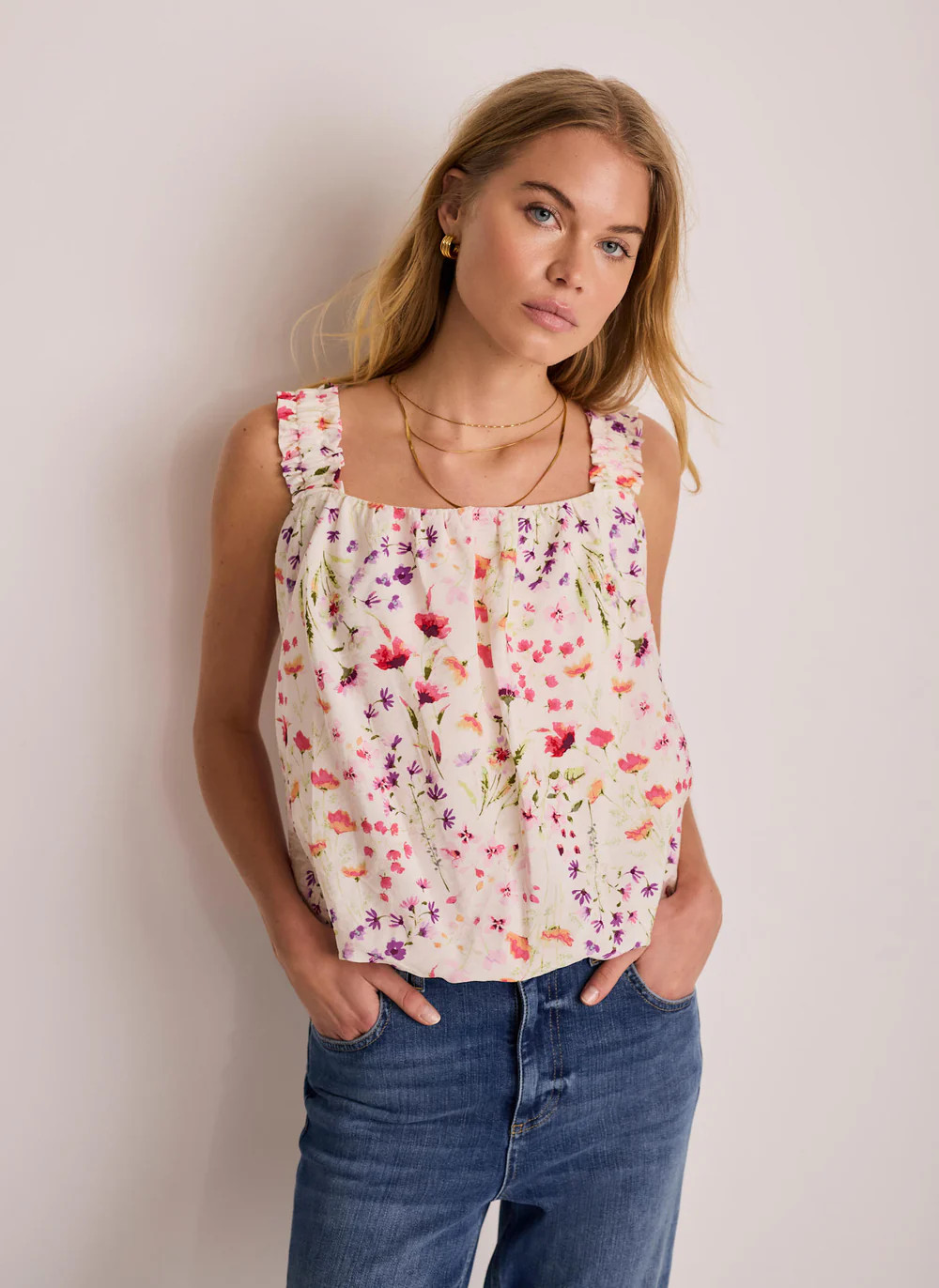 Pink Floral Print Bubble Hem Top | Mint Velvet - US