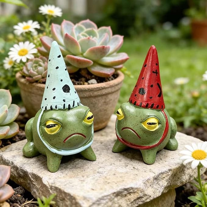 2Pcs mini Frog Garden Statues,Resin Frog Figurines with Pointed Hats,Flower-Themed Outdoor Garden... | Amazon (US)