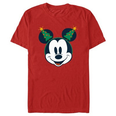Men's Mickey & Friends Retro Christmas Tree Ears  T-Shirt - Red - X Large | Target