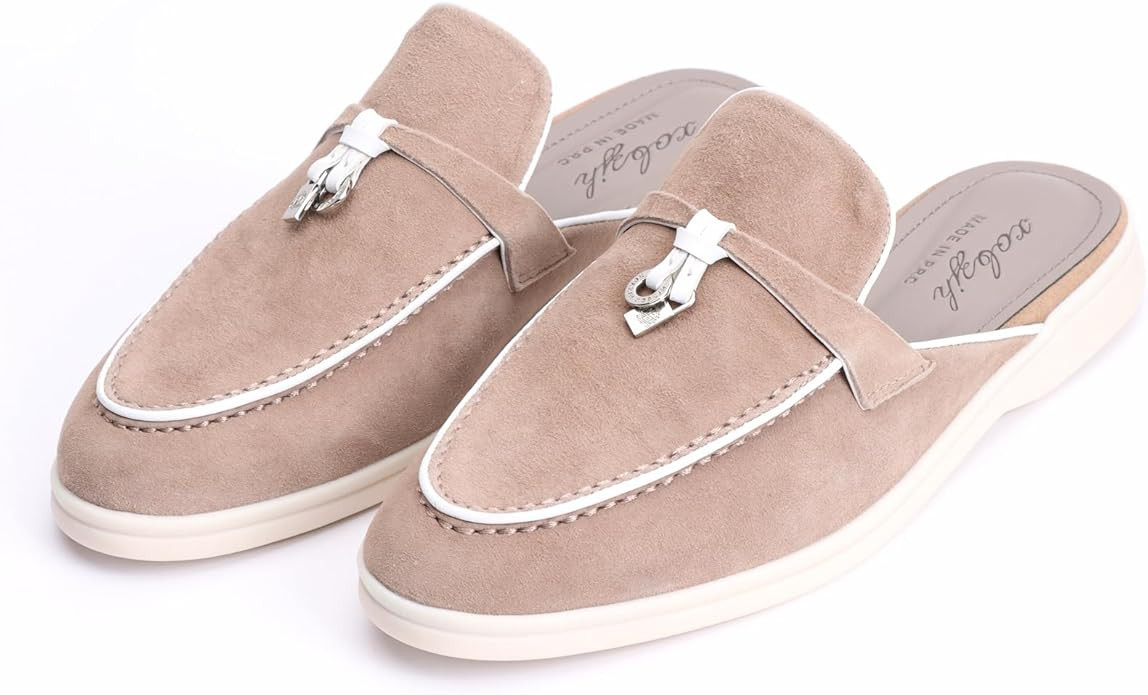 XOBZJH Designer Women's Mules Flat Heel - Suede Leather Flats with Tassel Detail, Comfortable Sli... | Amazon (US)