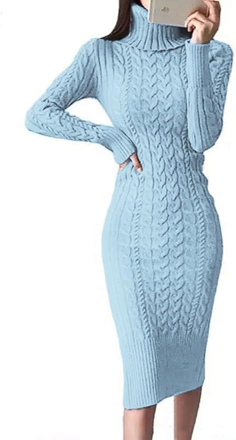 Fangetey Womens Long Sleeve Turtleneck Sweater Dresses Knitted Bodycon Midi Sheath Jumper Dresses | Amazon (US)