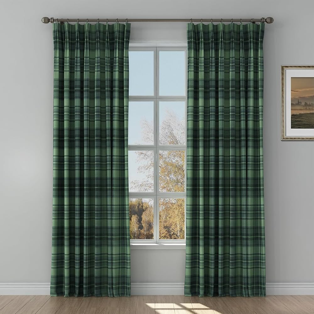 TWOPAGES Pinch Pleated Plaid Drape Natural Linen Textured Curtain Light Reducing Privacy Protecti... | Amazon (US)
