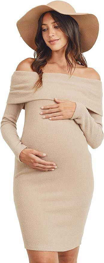 LaClef Women's Off Shoulder Sweater Knit Maternity Dress | Amazon (US)