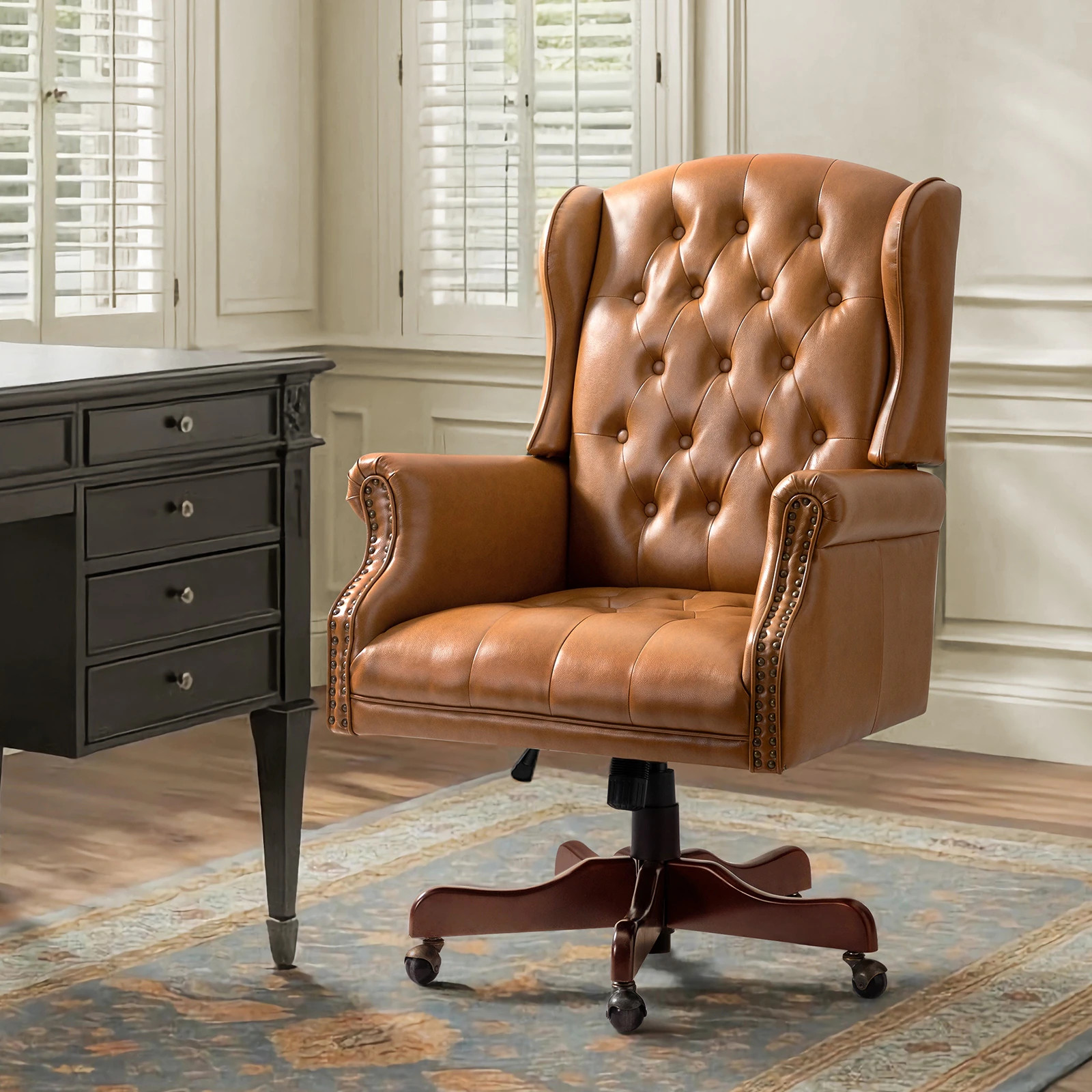 HULALA HOME Maximiliano Traditional Swivel Executive Chair with Tufted Back - On Sale - Overstock... | Overstock