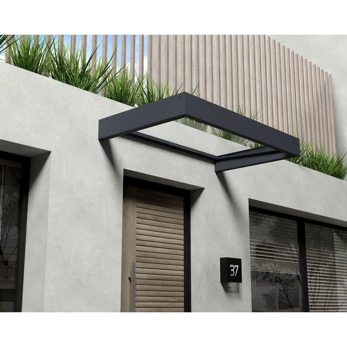 Palram - Canopia Sophia 3' 1" D Acrylic Clear/Gray Stationary Slope Door and Window Awning | Wayfair North America