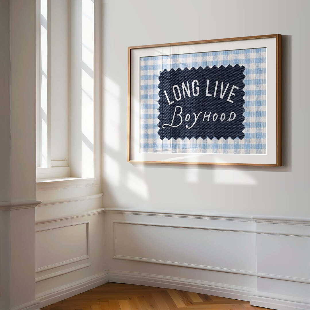 Long Live Boyhood Digital Download, Vintage Boy Room Art, Blue Gingham Boys Wall Art, Cottage Cor... | Etsy (US)