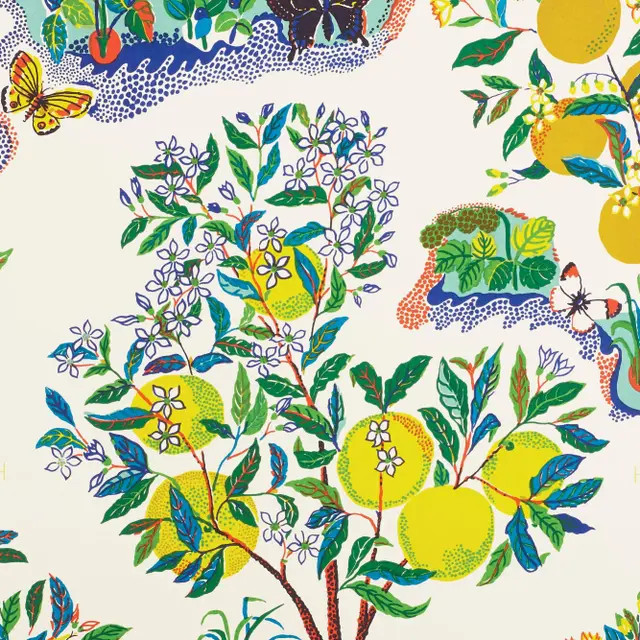 Schumacher X Josef Frank Citrus Garden Wallpaper in Primary | Chairish