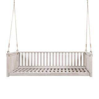 2-Person White Twin Size Garden Swing Bed Wood Porch Swing with Ropes | The Home Depot