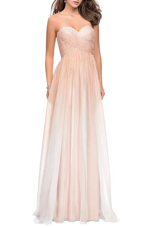 La Femme Ombre Chiffon Prom Dress with Criss Cross Pleating in Pink at Nordstrom, Size 2 | Nordstrom