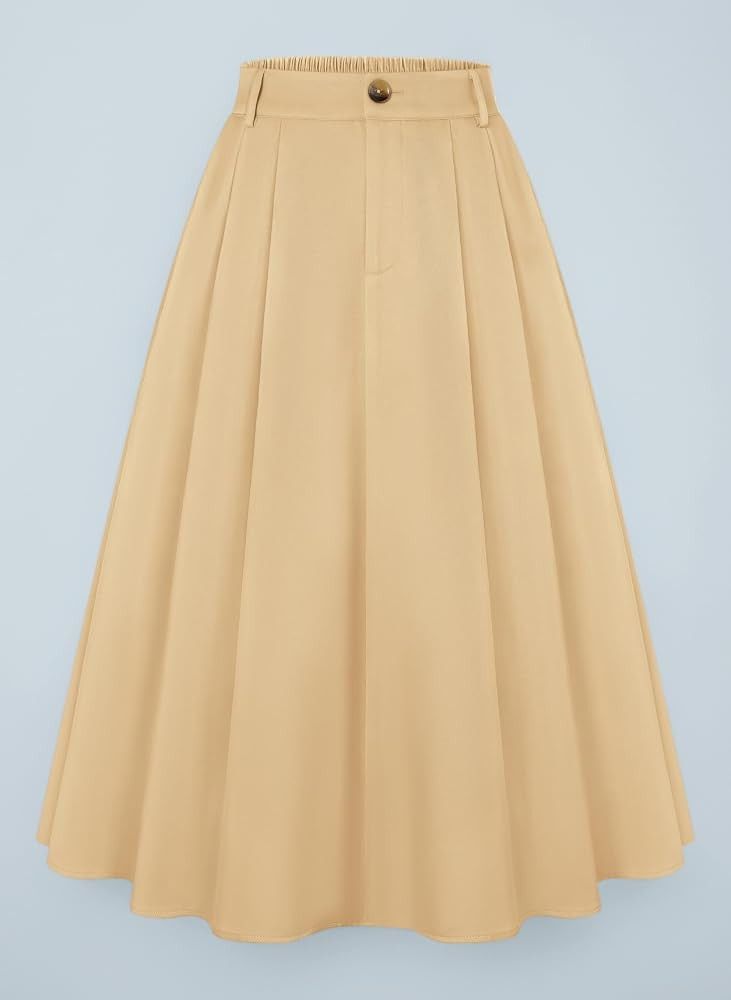 Belle Poque Women Vintage Pleated Skirts Elastic High Waisted A-Line Midi Skirts with Pockets | Amazon (UK)