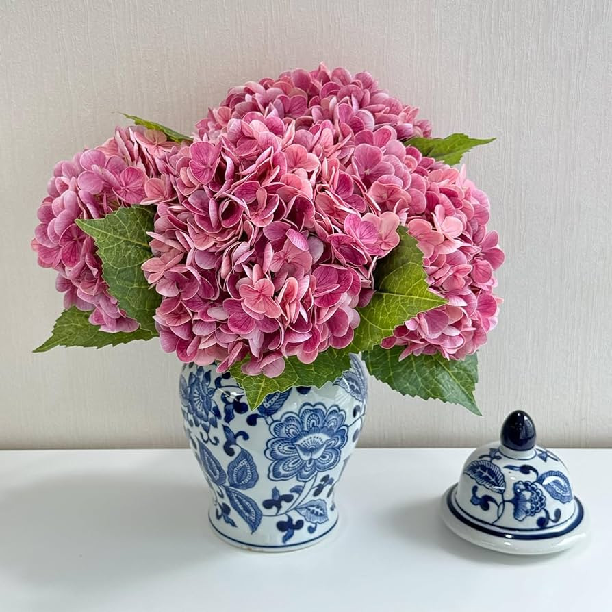 4 Pcs Realistic Real Touch Hydrangeas Magenta Aritificial Flower Lifelike 21'' Pink Latex Hydrang... | Amazon (US)
