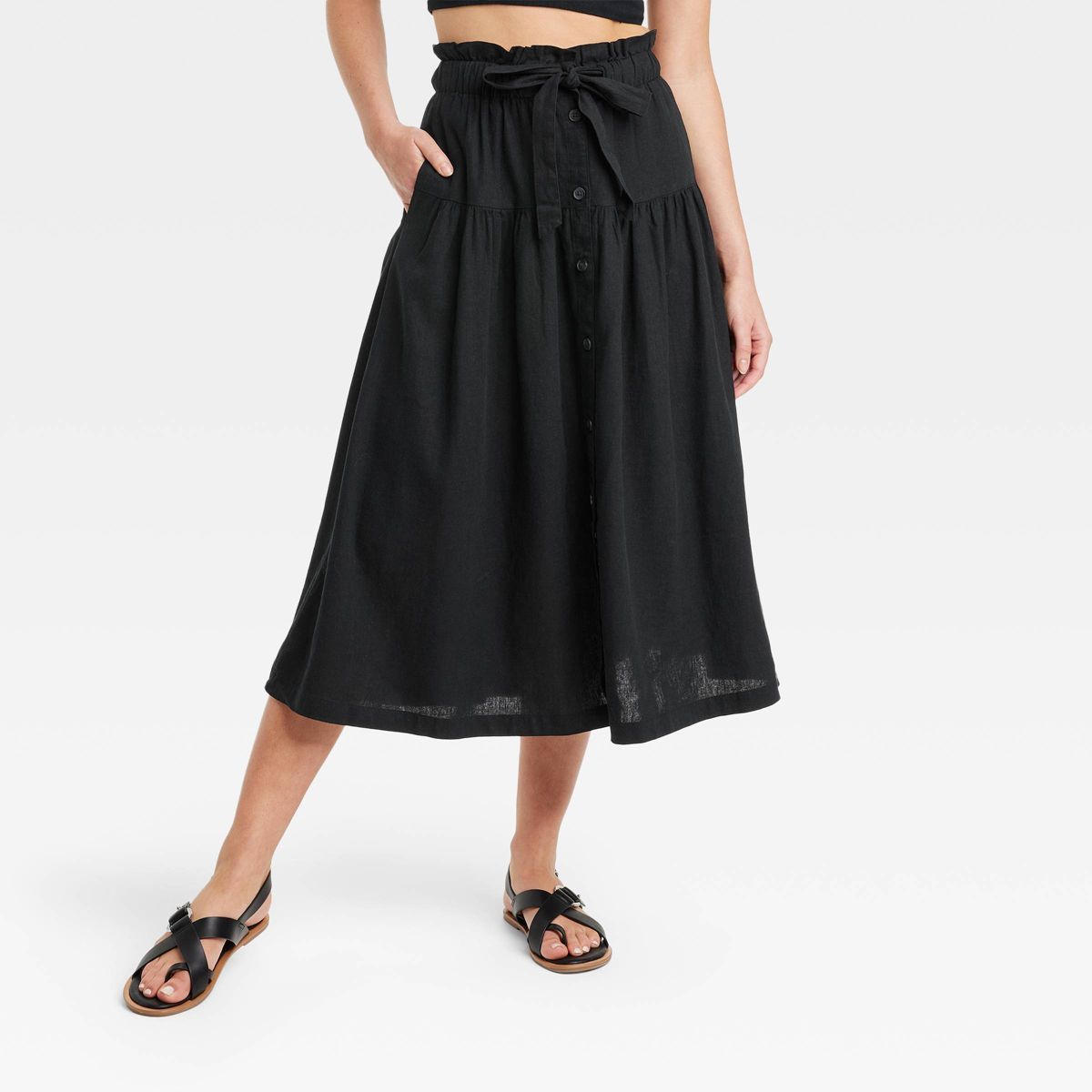 Women's Tie Waist Midi Skirt - Universal Thread™ Black S | Target