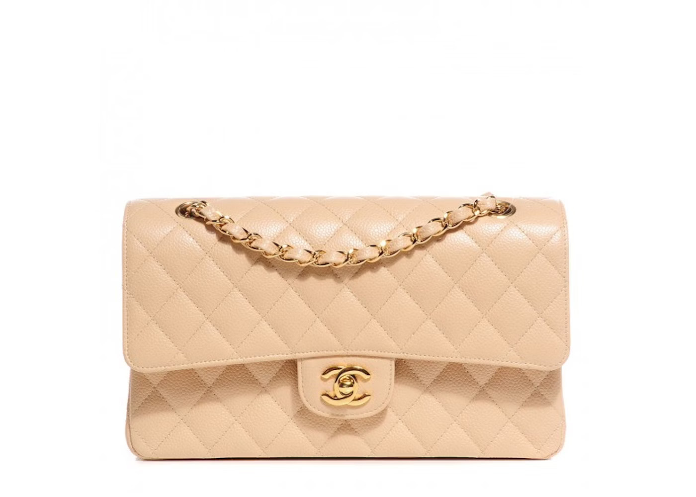 Chanel Classic Double FlapQuilted Caviar Gold-tone Medium Beige Clair | StockX