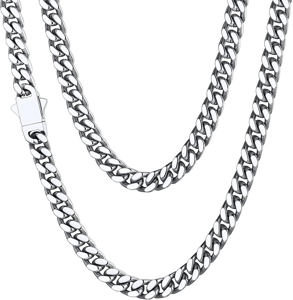 ChainsHouse Stainless Steel Mens Cuban Link Chain, Black/ 18K Gold Plated Miami Cuban Chain Neckl... | Amazon (US)