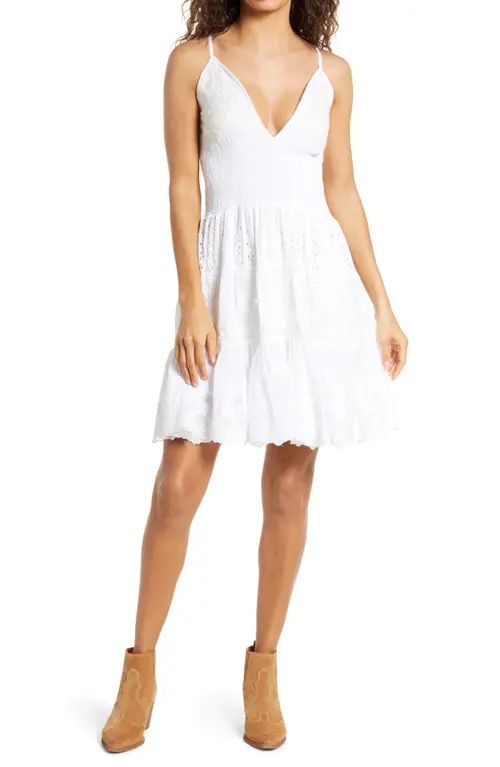 Area Stars Callie Smocked Lace Embroidered Dress in White at Nordstrom, Size X-Small | Nordstrom