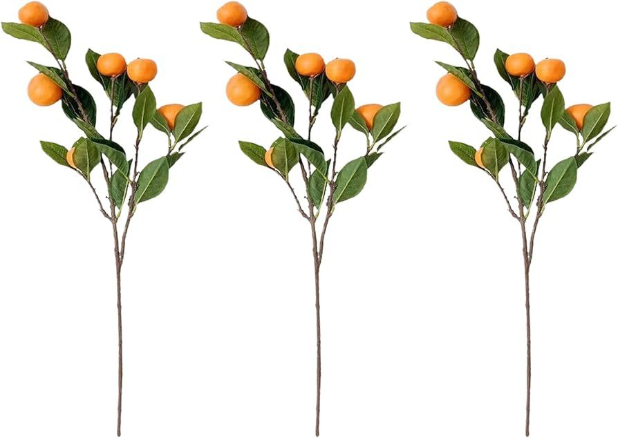 Artificial Orange Branch, 3Pcs 24.8in Faux Tangerine Branches Simulation Fruits Tree Stem with Gr... | Amazon (US)