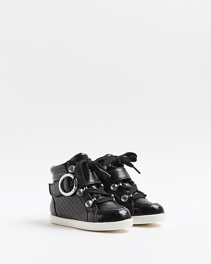Mini Girls Black Wedge High Top Trainers | River Island (US)
