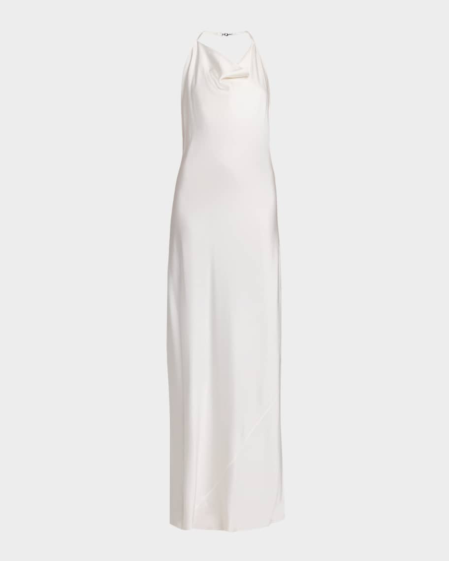 Stella McCartney Cowl-Neck Enverse Satin Backless Halter Gown | Neiman Marcus