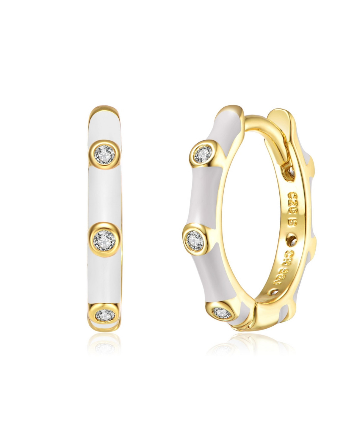 Baby/Kids 14k Yellow Gold Plated with Cubic Zirconia Enamel Bamboo Hoop Earrings - White | Macy's