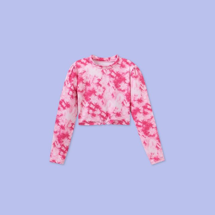 Girls' Long Sleeve Tie-Dye Rash Guard Swim Shirt - More Than Magic™ Pink | Target